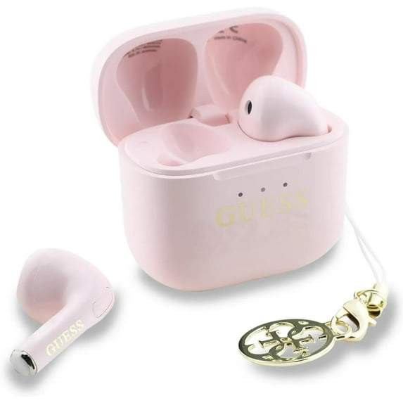 Guess Glossy Effect Printed Classic Logo & Charm TWS Earphones Pink - GUTWSXMCCLP