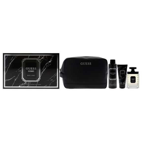 Guess Guess Uomo , 4 Pc Gift Set 3.4oz EDT Spray, 6oz Deodorizing Body Spray, 3.4oz Shower Gel, Pouch