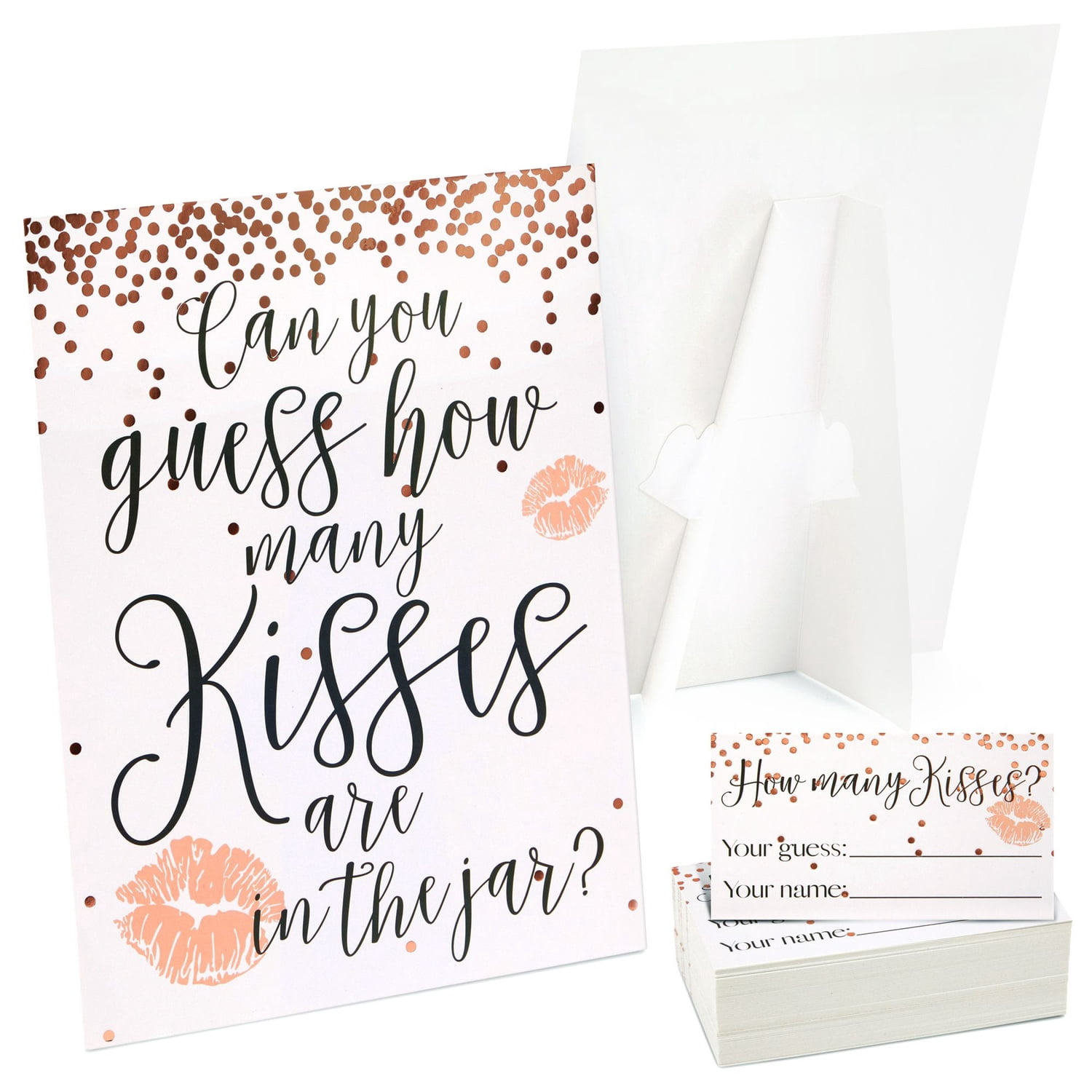 Guess How Many Kisses Bridal Shower Game for 60 Guests for Wedding (1 Rule Board, 60 Guessing Cards)