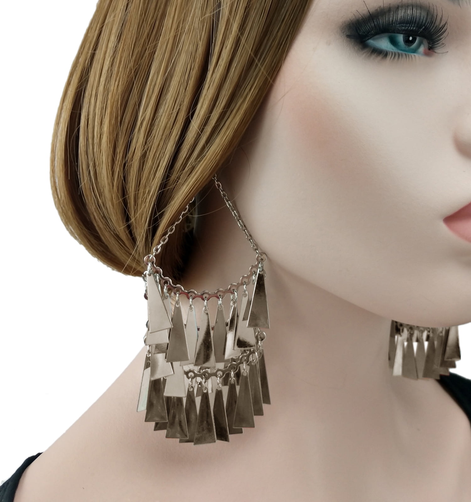 GUESS Huge Silver Tone Oversized Statement Chandelier Fringe Earrings 5"