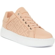 Guess Ivee Women's Low Top Lace Up Leather Trainers In Pink Size 5.5