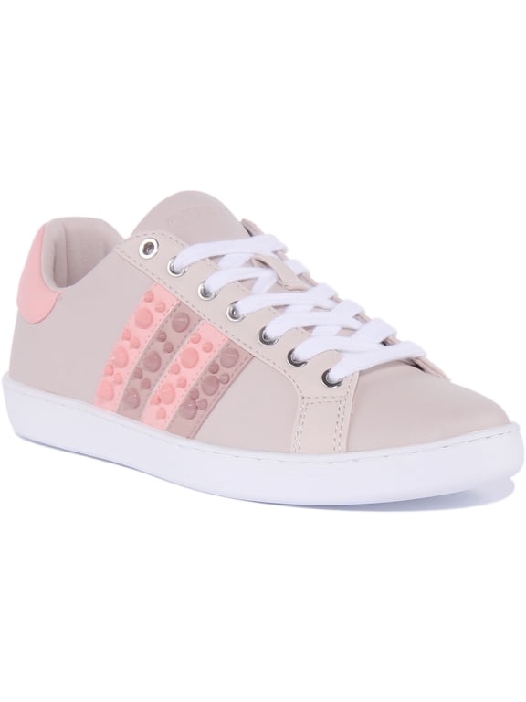 Jacobb Women's Lace Up Leather Stud Trainers In Nude Size 9.5