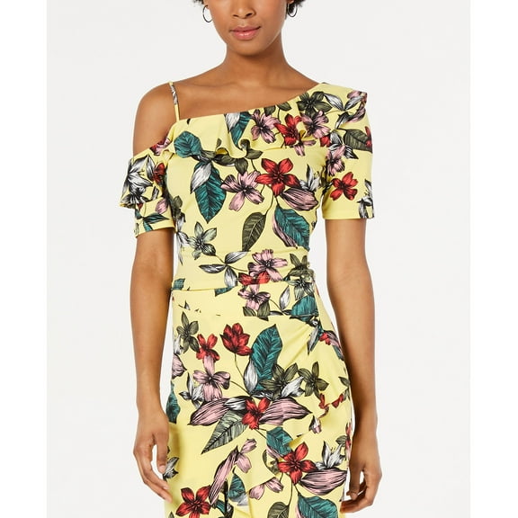 Guess Mairin Printed One Shoulder Top Cheeky Jungle Yellow XS