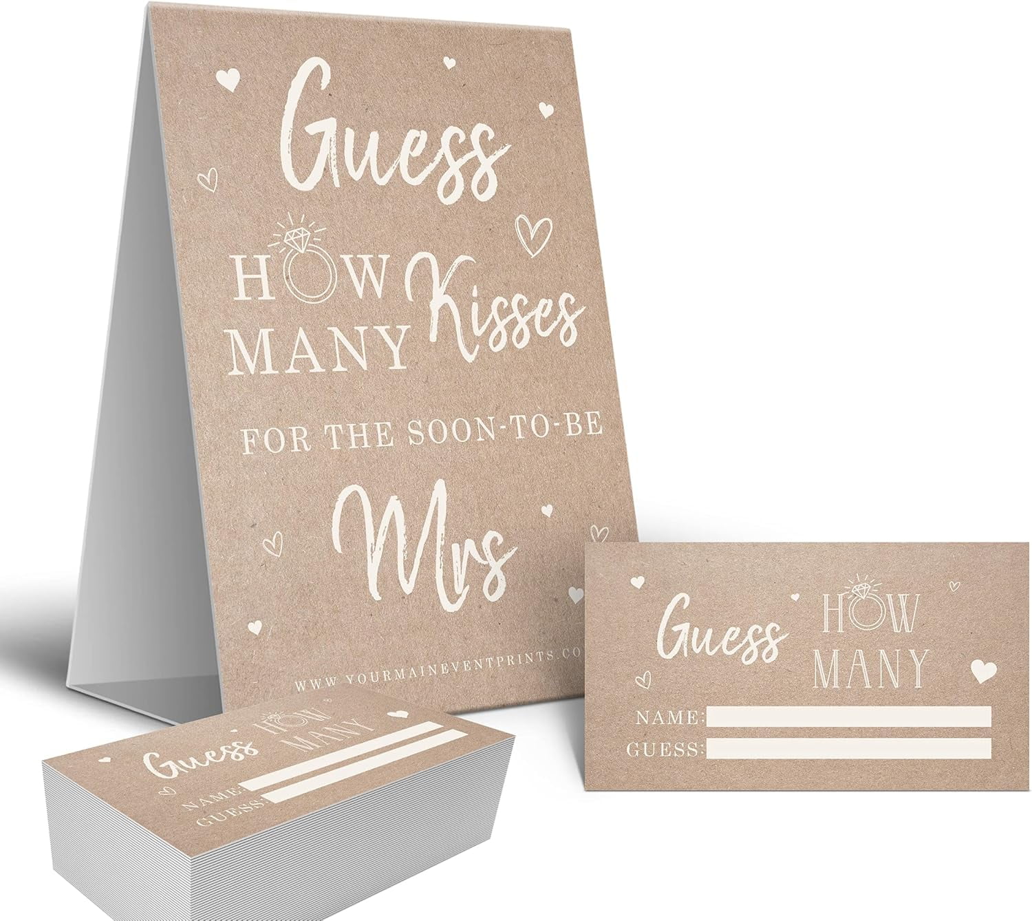 Guess How Many Kisses Game for Bridal Shower – Kraft Rustic Bridal ...