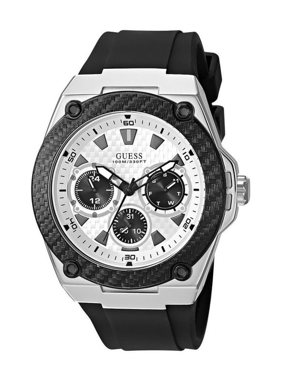 Guess Men U1049G3 White Dial Silicone Black Band Watch