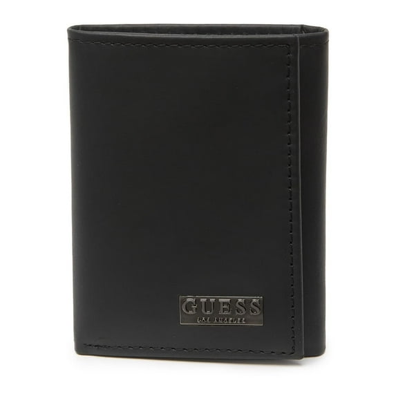 Guess Men's 31GU110011 Credit Card ID Logo Genuine Leather Trifold Wallet, Black, OS
