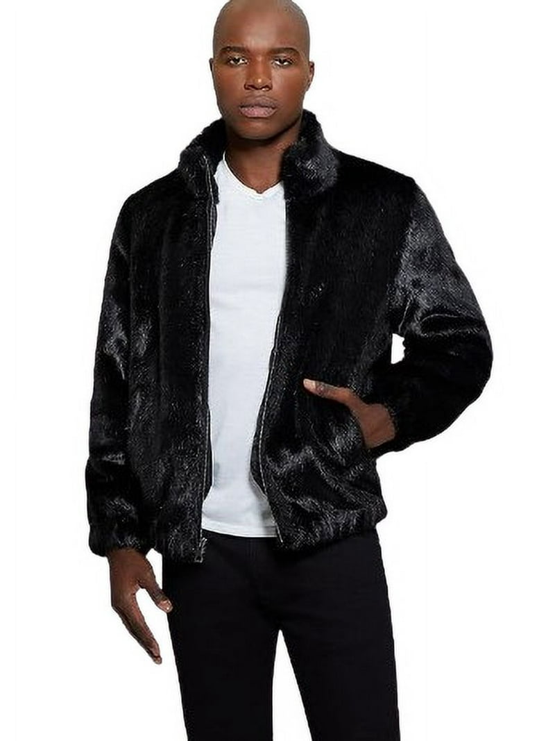 GUESS Mens Faux Fur Bomber Jacket, Black, Large - Walmart.com