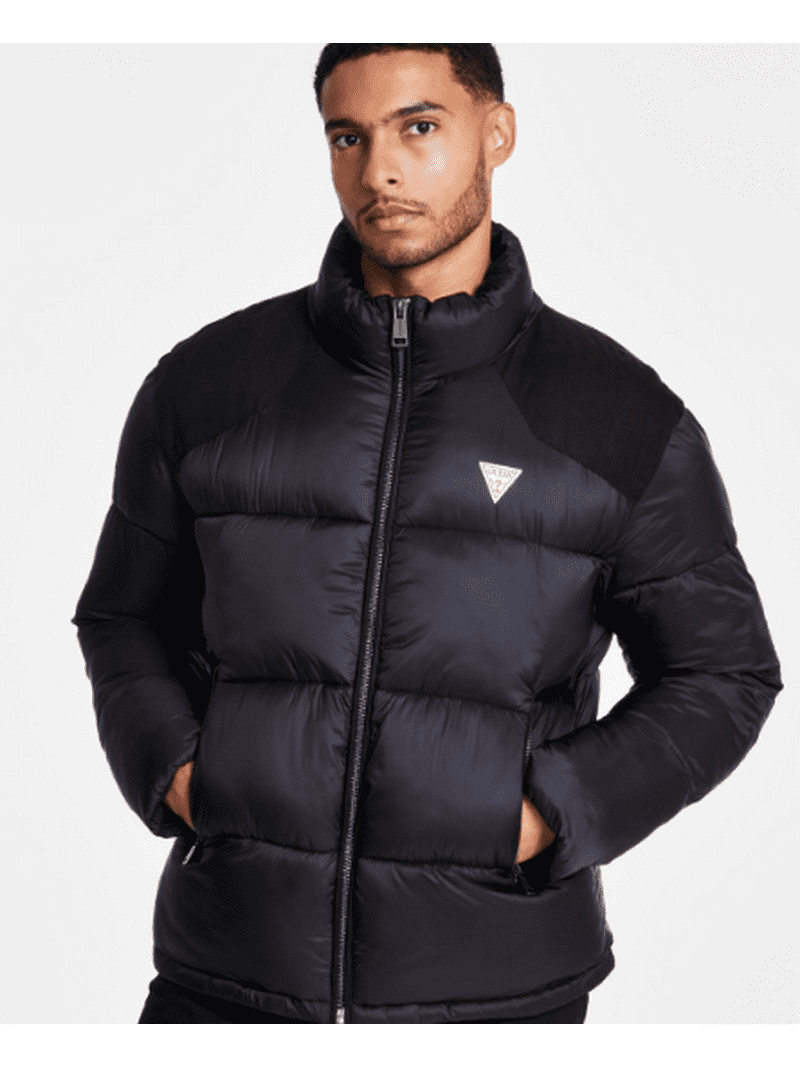 Guess Men's Black Larry Fabric Block Puffer Jacket, Medium