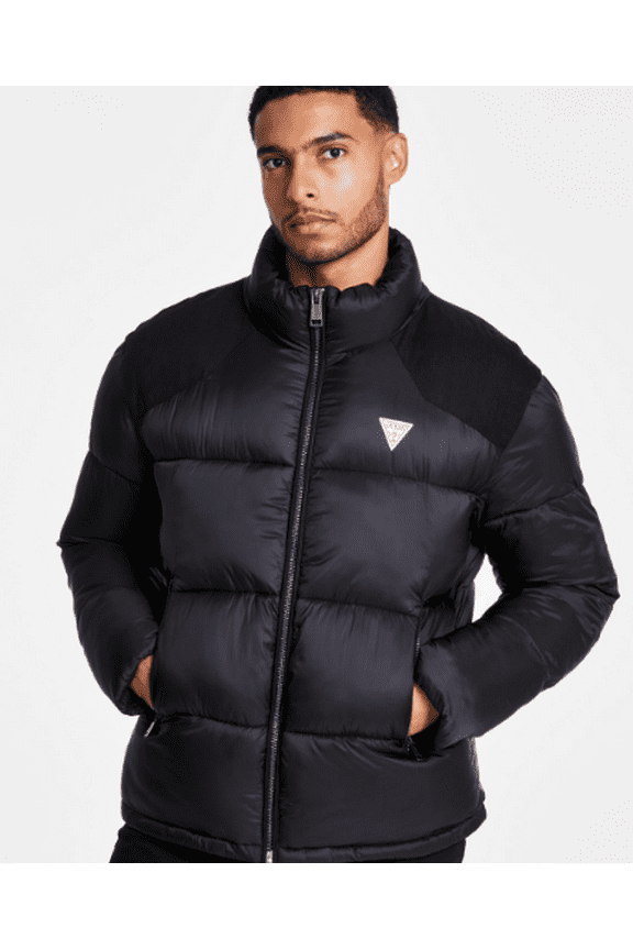 Men's Black Larry Fabric Block Puffer Jacket, Medium