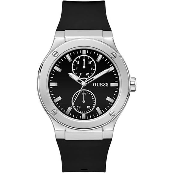 Guess Men's Black Silver Tone Multi-function Watch - GW0491G3
