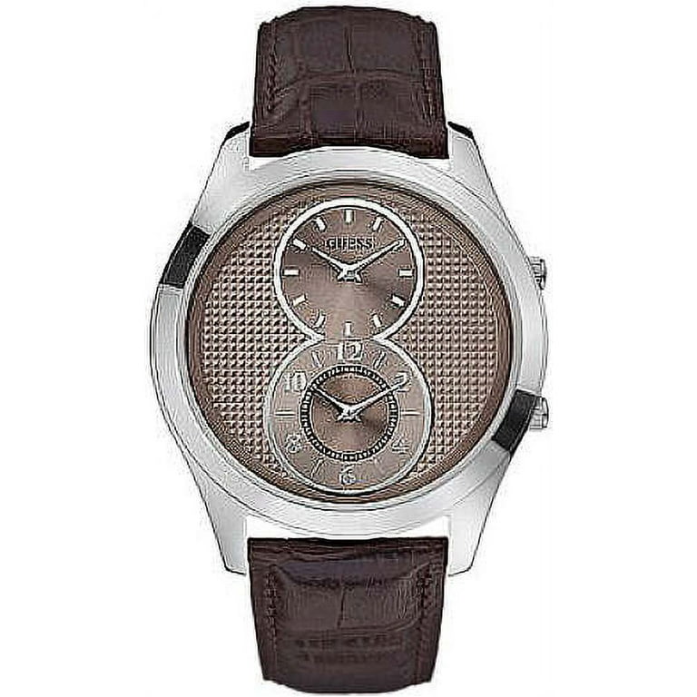 Guess Men's Brown Dual Time Zone Leather Strap Watch U0376G2