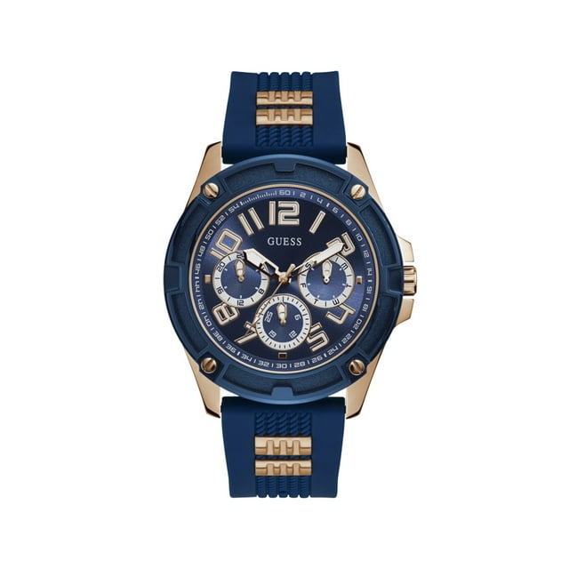 Guess Men's Rose Gold-Tone Stainless Steel & Blue Silicone Strap Watch - GW0051G3