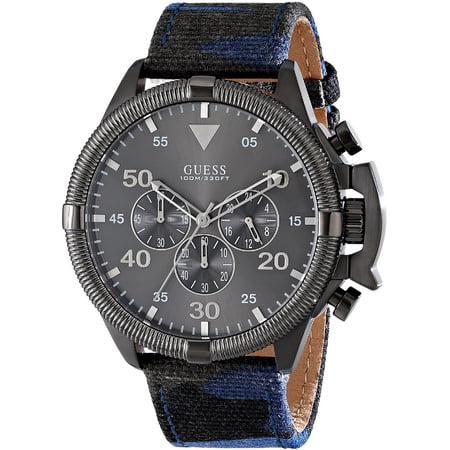 Guess Men's STEEL W0480G3, Chronograph,Stainless Steel Case,Leather Strap,Screw C