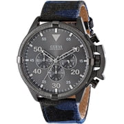 Guess Mens STEEL W0480G3, Chronograph,Stainless Steel Case,Leather Strap,Screw C