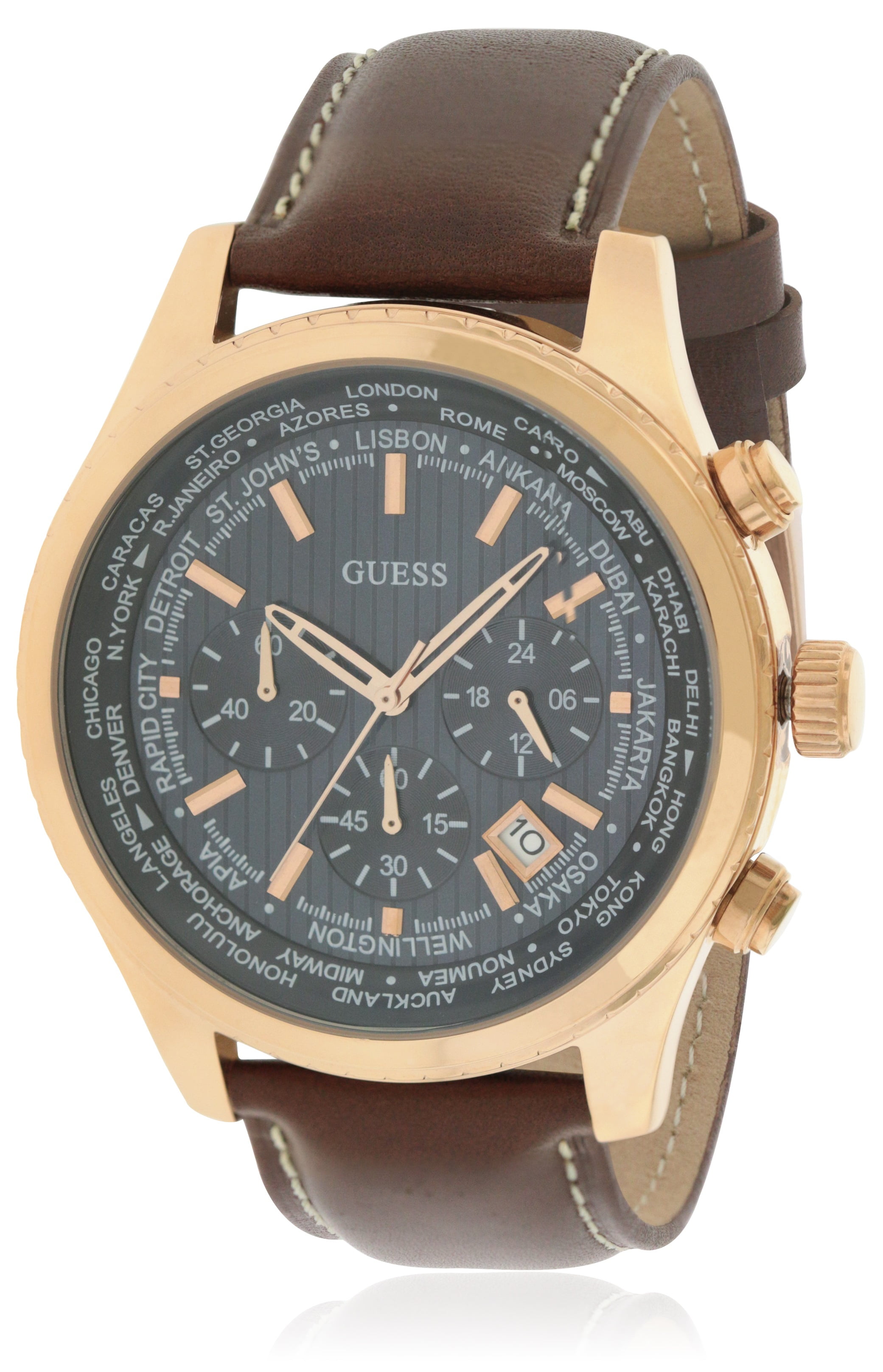 Guess Men's U0500G1 Brown Leather Quartz Fashion Watch Guess Men's U0500G1 Brown Leather Quartz Fashion Watch