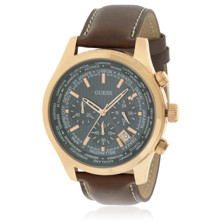 Guess Men's U0500G1 Brown Leather Quartz Fashion Watch