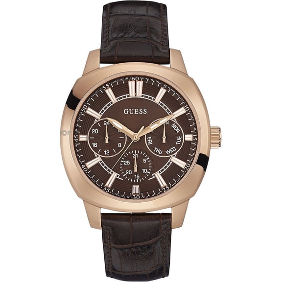 Guess Men's W0660G1, Dress,Gold-Tone,Dark dial,Leather Strap,Multi-Functionn,WR