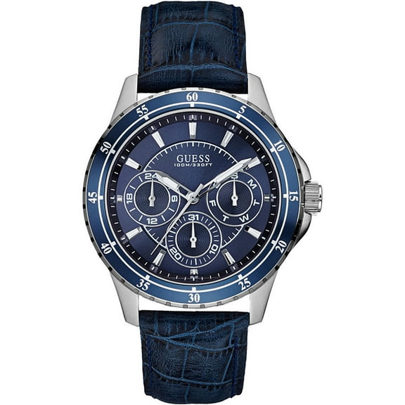 Guess Men's W0671G1, Sport,Multi-function Dial,Stainless Steel case,blue leather strap,screw crown,100m WR