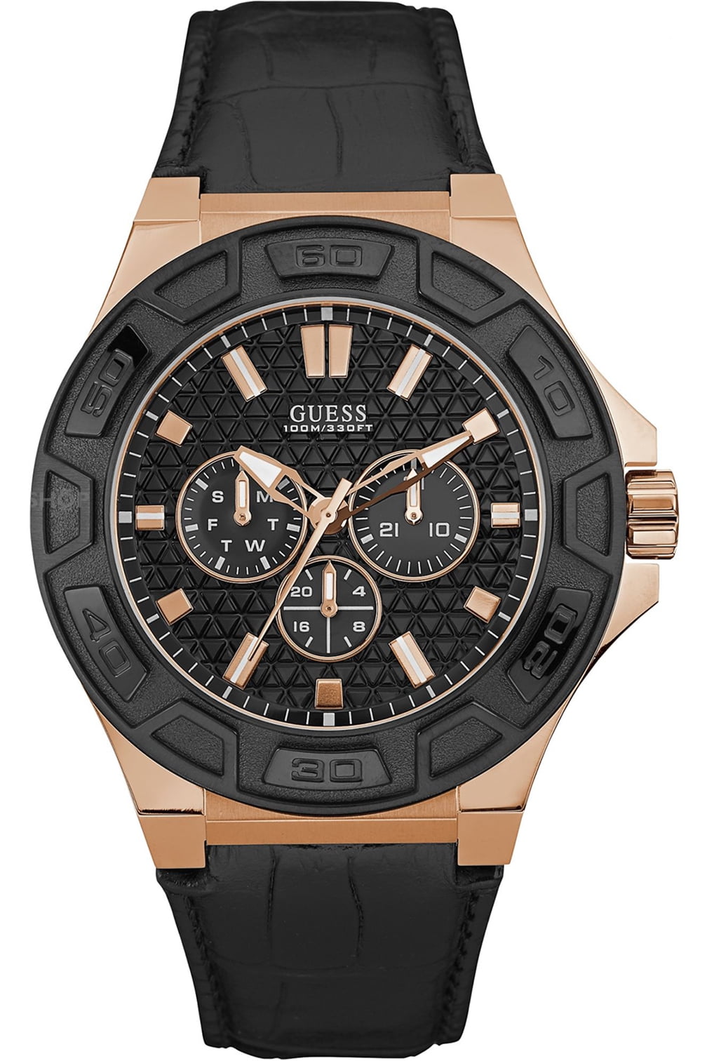 Guess watch men's black leather online strap