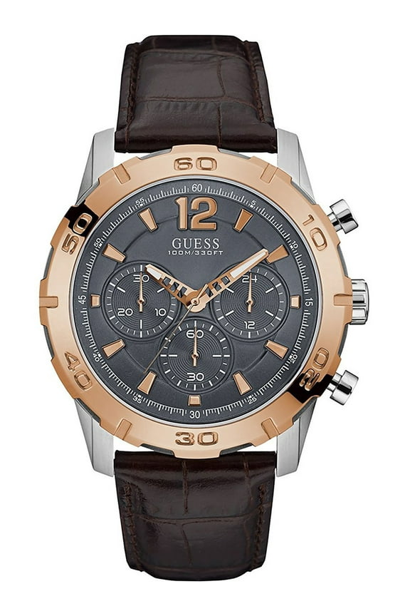 Men's W0864G1, chronograph,stainless steel case,leather strap,Gold-Tone,gray dial,Screw Crown,100m WR