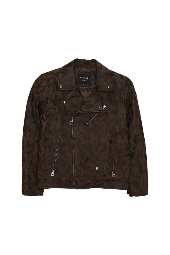 Mens Camo Faux Leather Jacket (XLarge, Olive Camo)