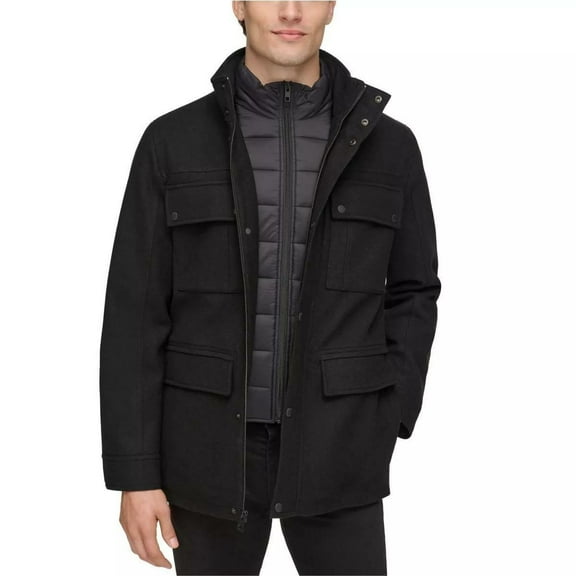 GUESS Mens Quilted Puffer Bib Coat, Black, Medium