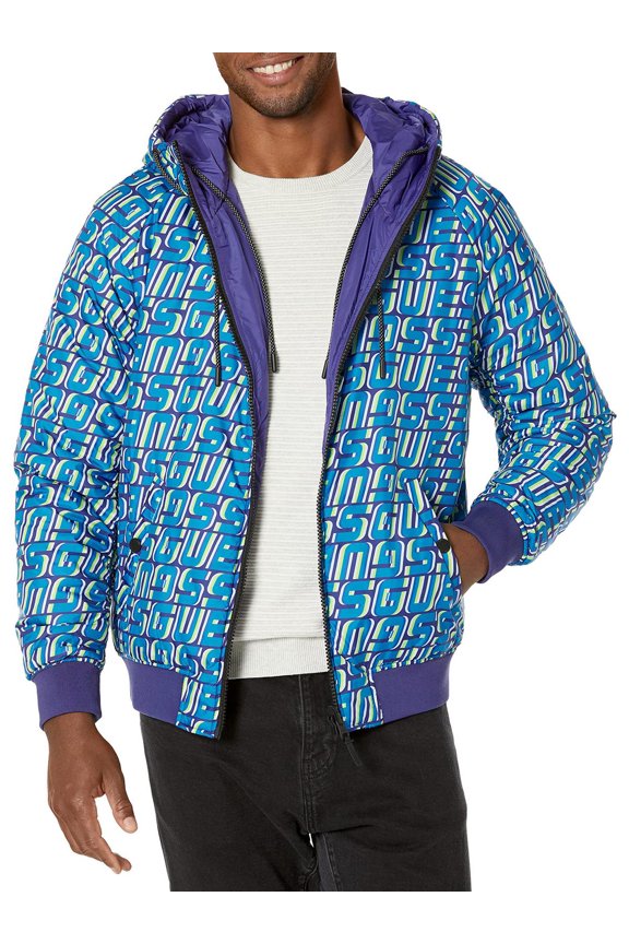 Men's Eco Elvis Reversible Puffer Jacket, 3D Lettering Blue Ground, S