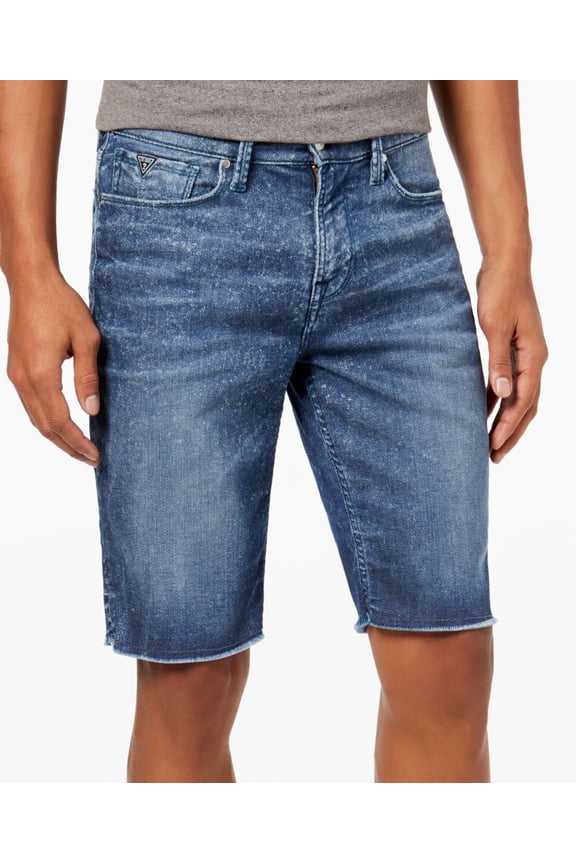 Mens Slim Fit Raw Edge Stretch Denim Shorts Tidal Wave Wash 31