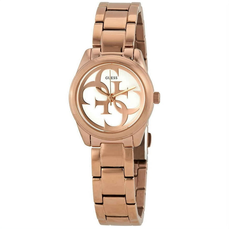 Guess Micro G Twist Silver Dial Rose Gold tone Ladies Watch W1147L3