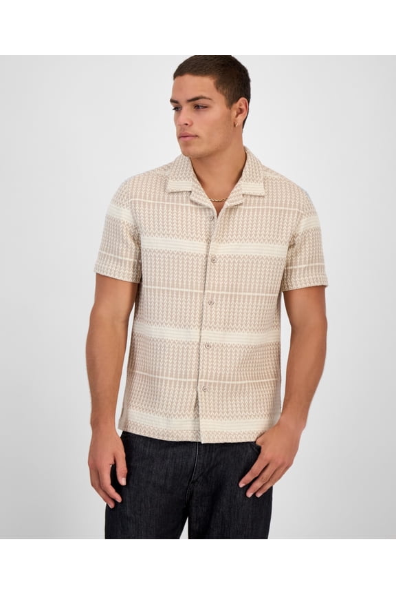 NEUTRAL SAND MULTI Men's Arrow Jacquard S/S Button-up Shirt, US Medium