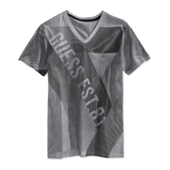 Guess NEW Gray Mens Size 2XL Fancy Grid Print S/S V Neck T-Shirt
