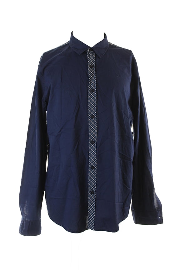 Navy Burton Plaid-Trim Slim Fit Button Down Shirt XL