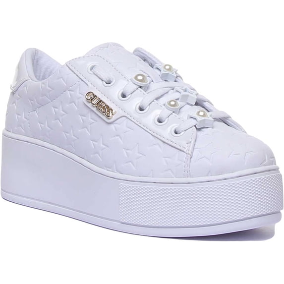 Guess Nickies Active Women's Lace Up Synthetic Platform Sneakers In White Size 5.5
