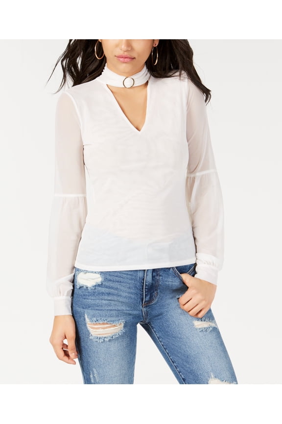 Niki Mesh Mock Neck Top Cream White XL