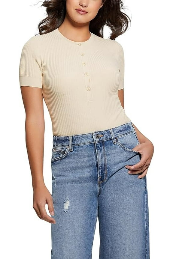 PEARL OYSTER Women's Anders Ribbed Henley-Neck Bodysuit, US X-Small