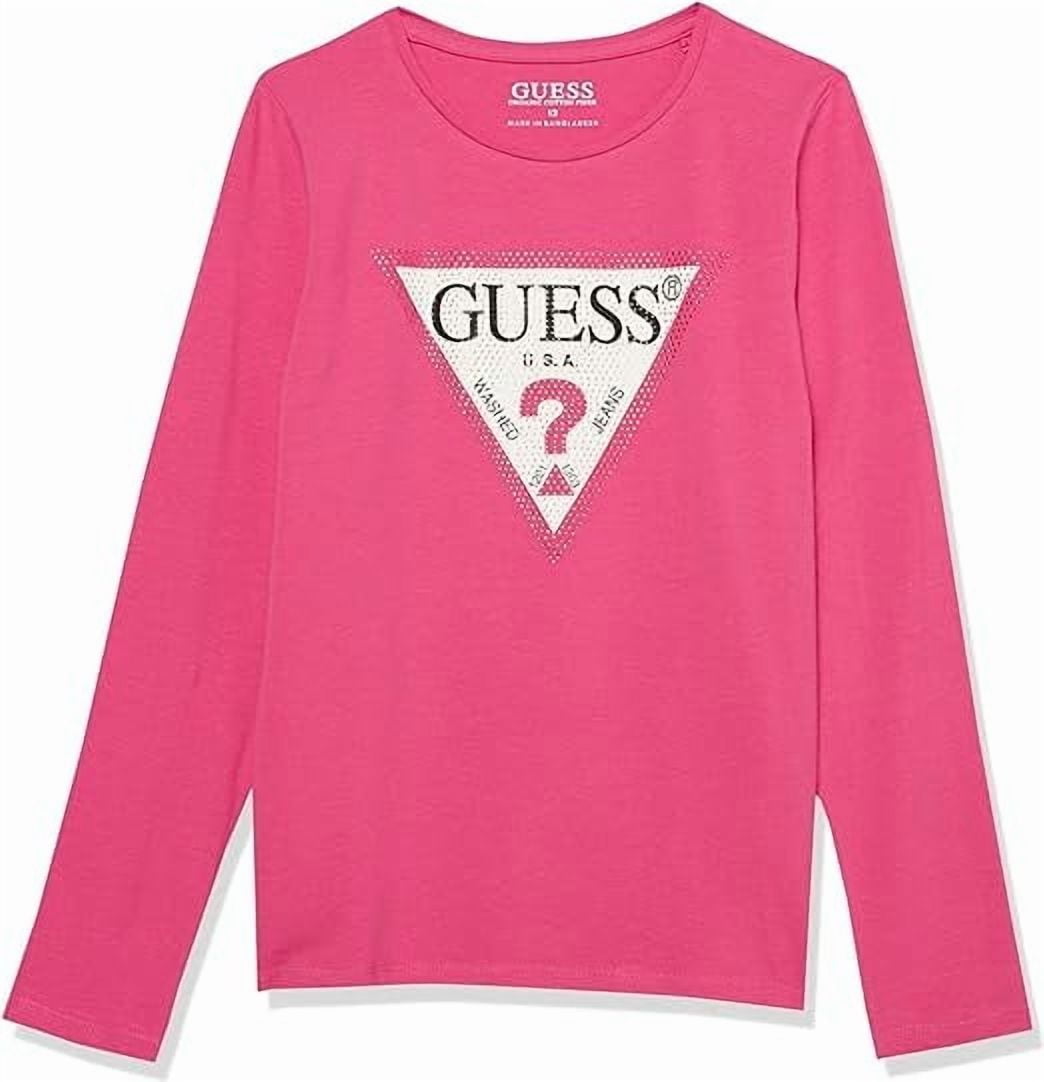Guess PINK Big Girls Stretch Triangle Rhinestone Long Sleeves T-shirt, US 7