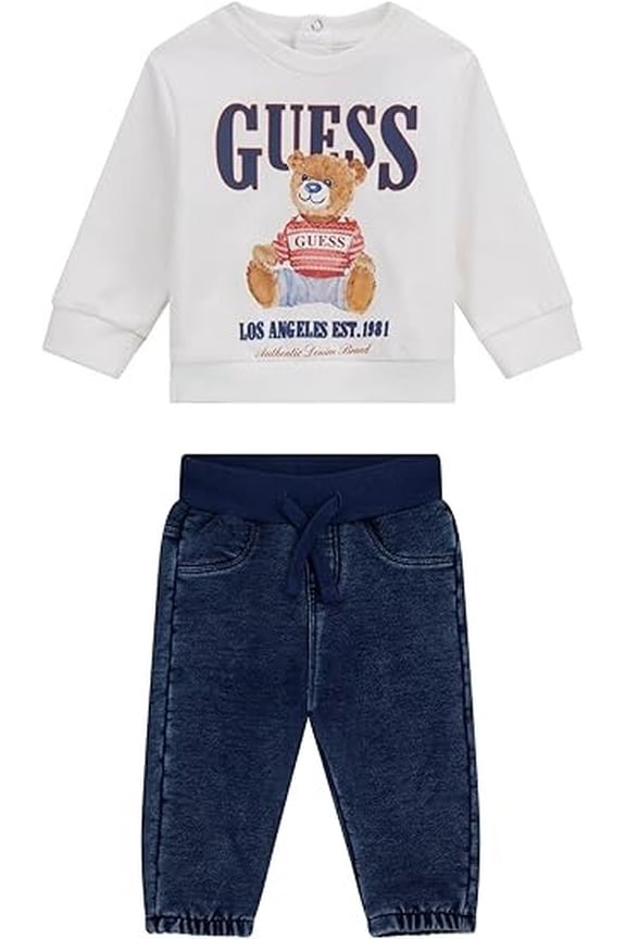 PURE WHITE Baby Boys 2-Piece Active Top and Knit Denim Pant Set, US 18M