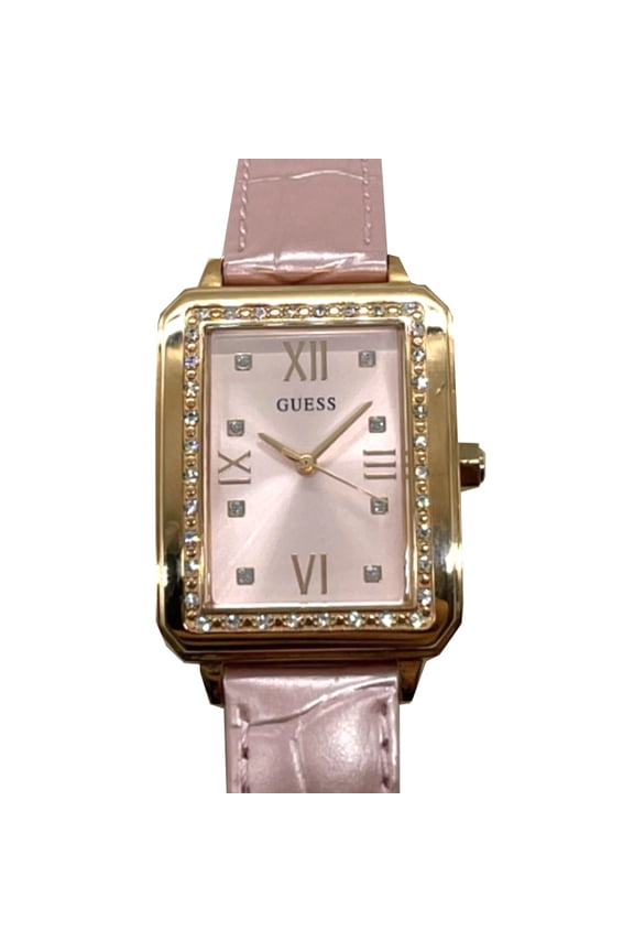 Pink leather Strap Dial Gem-Set Bezel Women's rectangular Watch U0841L7