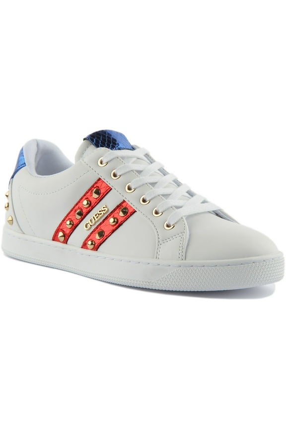 Rassta Women's Low Top Lace Up Stud Trainers In White Navy Red Size 5.5
