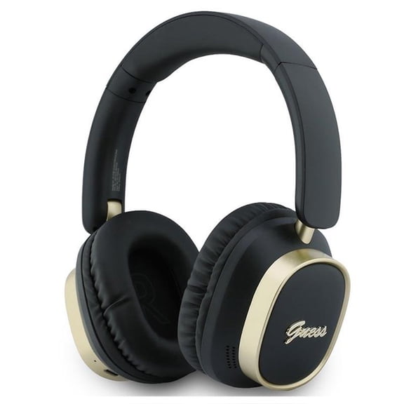 Guess Rectangle Metal Script Logo ENC On Ear Wireless Headphone Black - GUBHV28HGCSMK