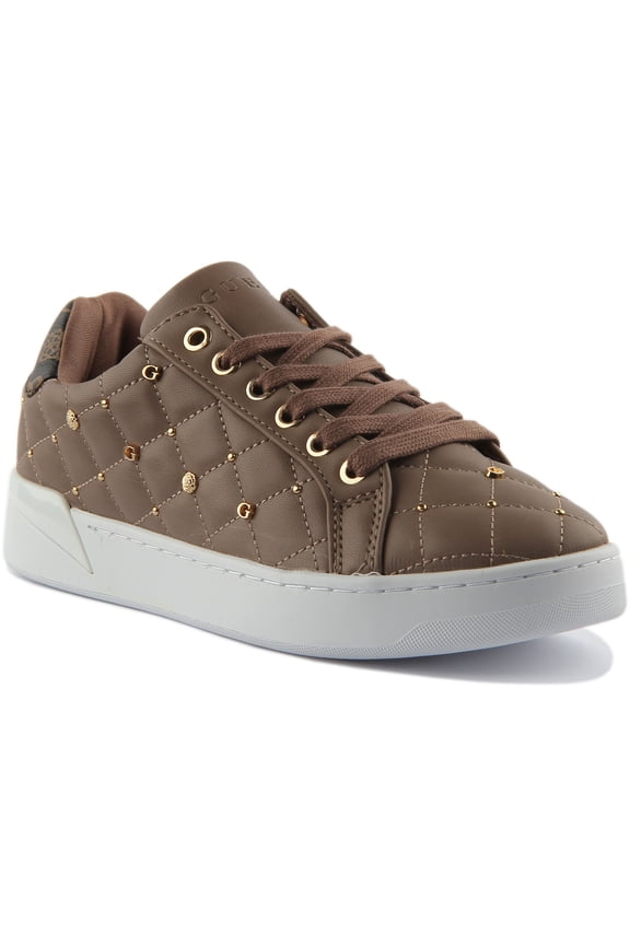 Reea Women's Low Top Lace Up Quilted Synthetic Trainers In Brown Size 5.5