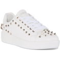 thumbnail image 1 of Guess Renatta Women's Lace Up Synthetic Stud Trainers In Cream Size 5.5, 1 of 6
