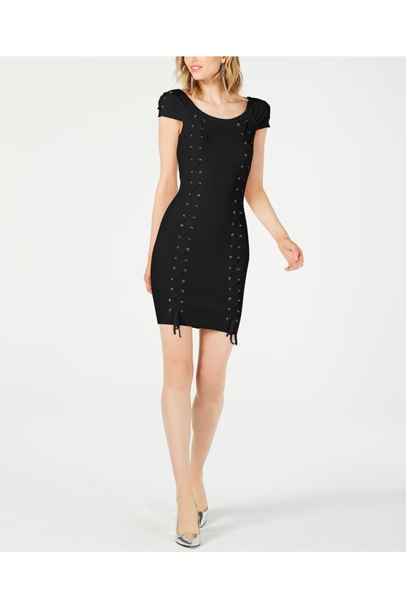 Ribbed Lace Up Dress Jet Black M