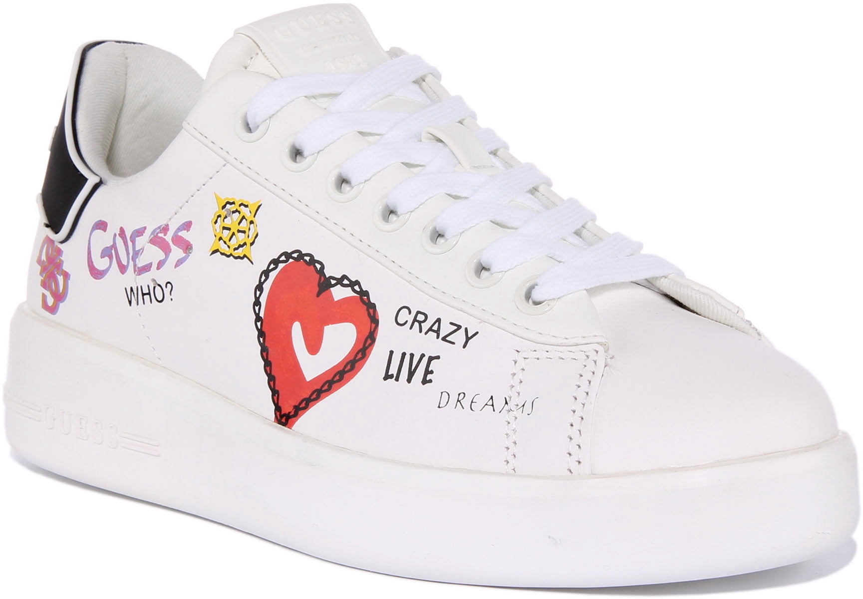 Guess Women's JOEZI Sneakers - White Platform Sneaker With Signature Triangle Logo