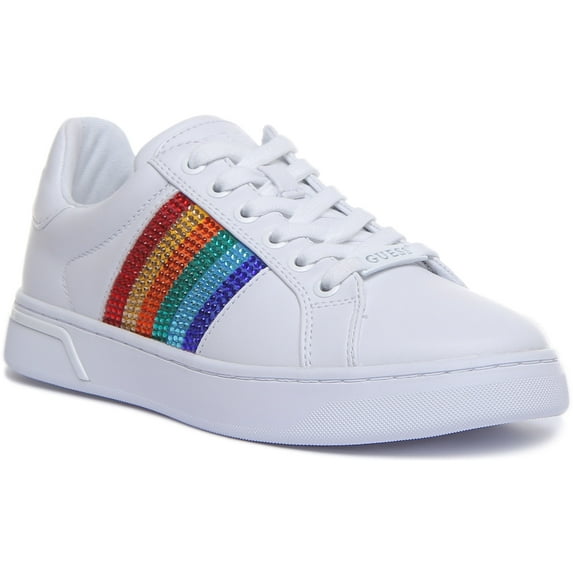 Guess Rollin Active Women's Lace Up Synthetic Rhinestone Sneakers In White Size 10