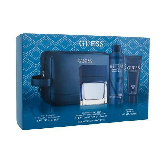 Guess Seductive Homme Blue , 4 Pc Gift Set 3.4oz EDT Spray, 6oz Deodorant Body Spray, 3.4oz Shower Gel, Pouch