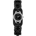 thumbnail image 1 of Guess Silver Tone Black Braided Leather Band Crystal Watch W70027l2, 1 of 1