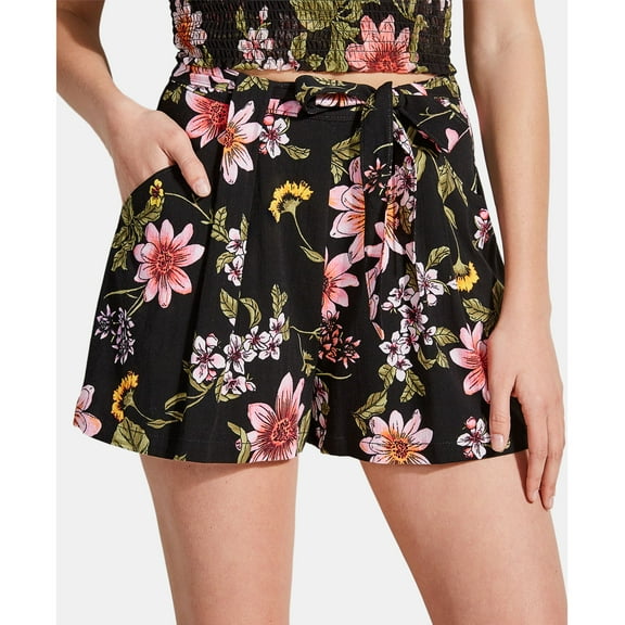Guess Skylee Printed Pleated Shorts Flourish Fields Black 0
