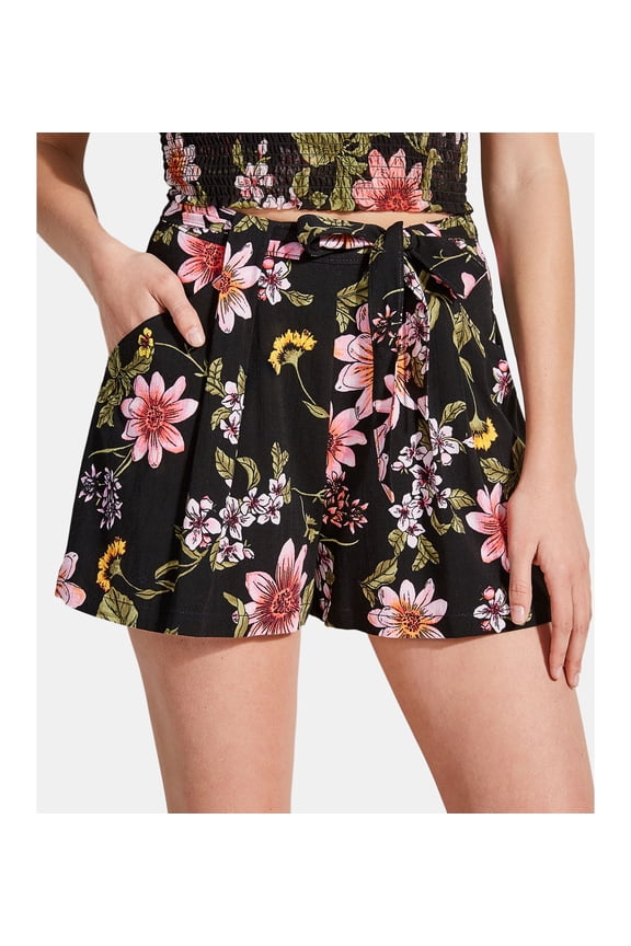 Skylee Printed Pleated Shorts Flourish Fields Black 0