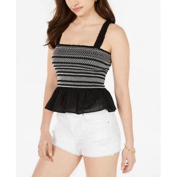 Guess Sleeveless Smocked Peplum Top Jet Black XS
